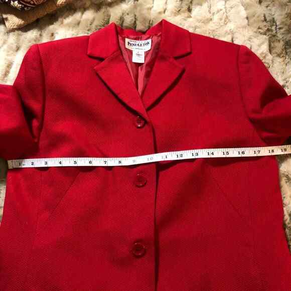 Pendleton Size 8 Blazer Jacket Red Textured Cotton Weave Career Work Preppy Fall - Picture 14 of 16
